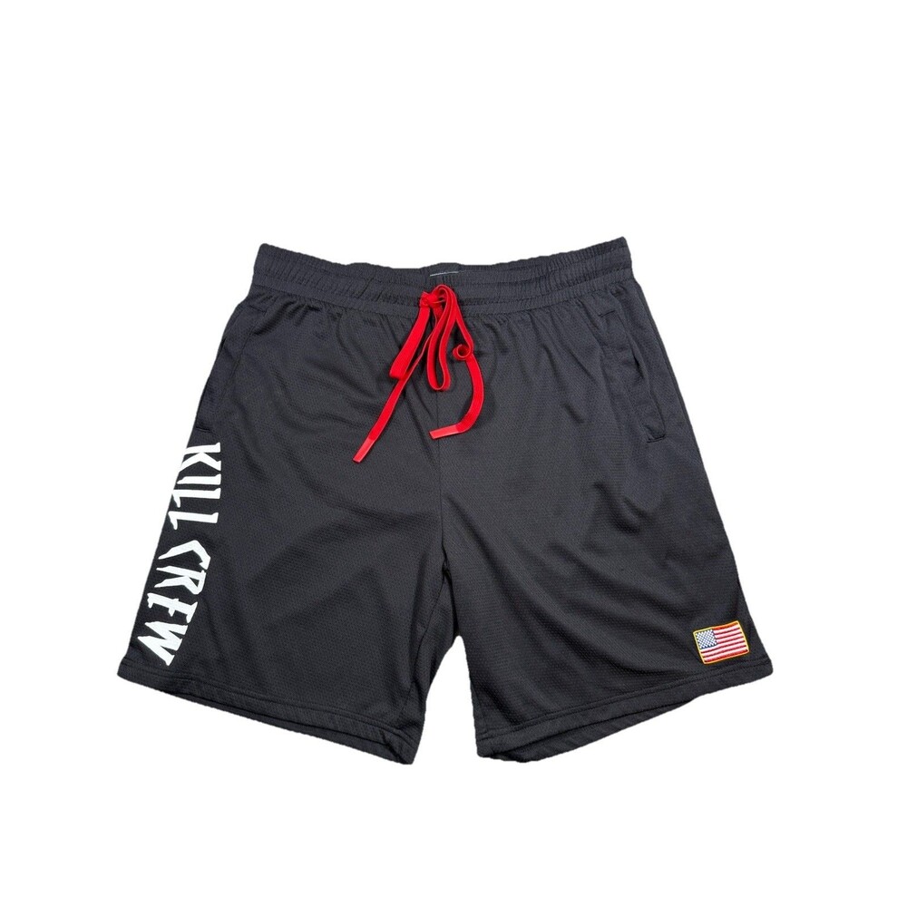 Kill Crew Mesh Athletic Shorts Men 2XL Black Red USA Graphic Gym Streetwear